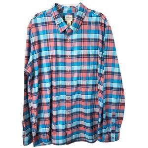 L.L. Bean Men's Slightly Fitted Blue Plaid Long Sleeve Button Up Shirt XXL Tall